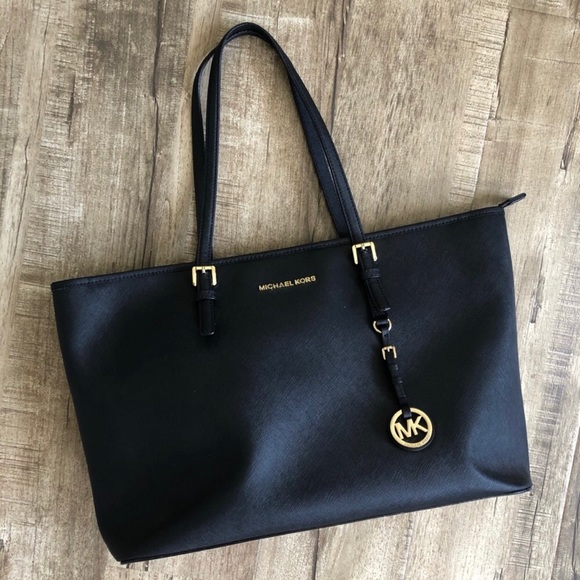 MICHAEL Michael Kors Handbags - Michael Kors Black Saffiano Jet Set Travel Tote Lg